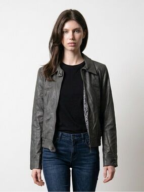 Slate gray Faux Leather Jacket - Women